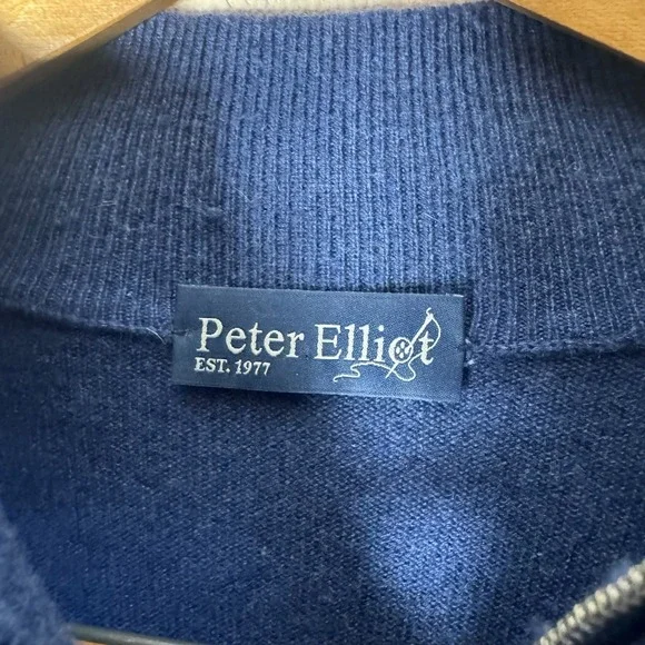 Peter Elliot 100% Cashmere 1/4 Zip Pullover Sweater Mens Blue Luxury‎ XL Large